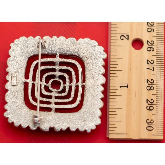 Vintage Mid Century Square Silver Tone Brooch by Coro - O3 - Picture 2 of 2
